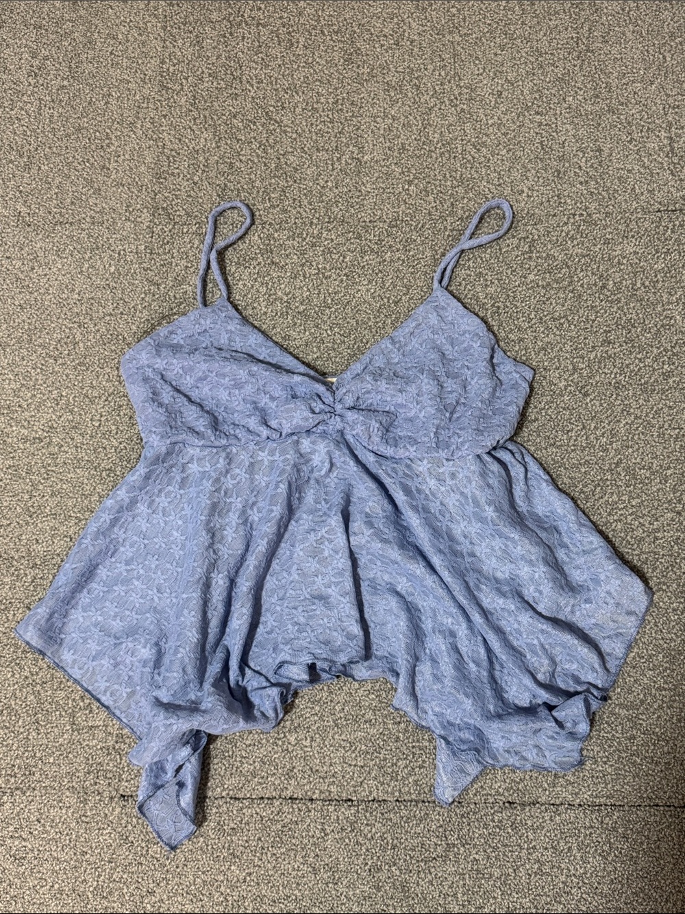 See You Monday Light Blue Lace Handkerchief Crop Top